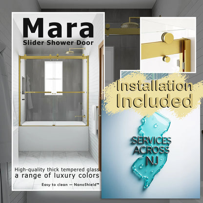 Mara Satin Gold Bypass Sliding Shower Door including Installation (NJ)