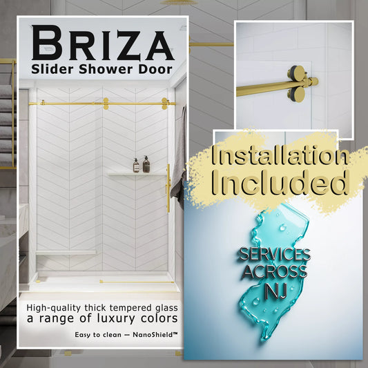 Briza Satin Gold Sliding Shower Door including Installation (NJ)