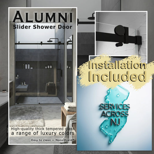 Alumni Matte Black Sliding Shower Door including Installation (NJ)