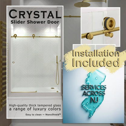 Crystal Satin Gold Sliding Shower Door including Installation (NJ)