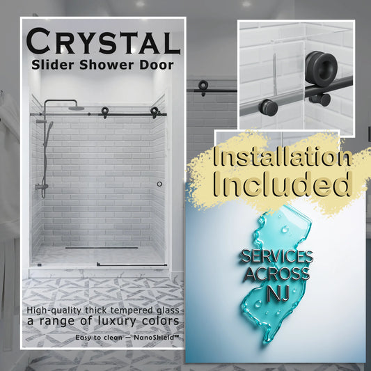 Crystal Matte Black Sliding Shower Door including Installation (NJ)