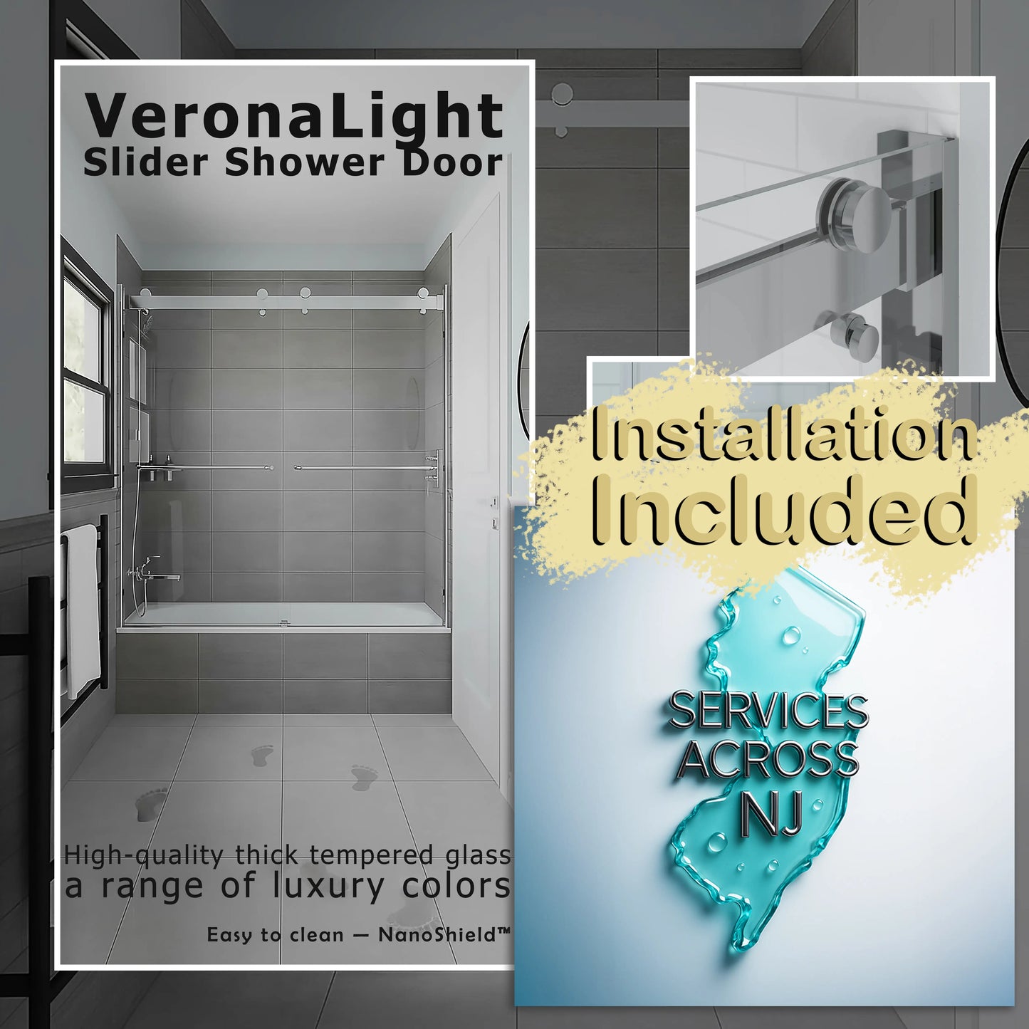 Verona Light Polished Chrome Bypass Sliding Shower Door including Installation (NJ)