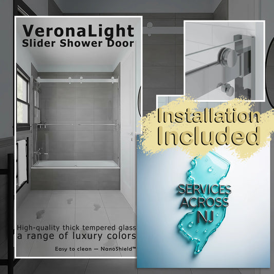 Verona Light Polished Chrome Bypass Sliding Shower Door including Installation (NJ)