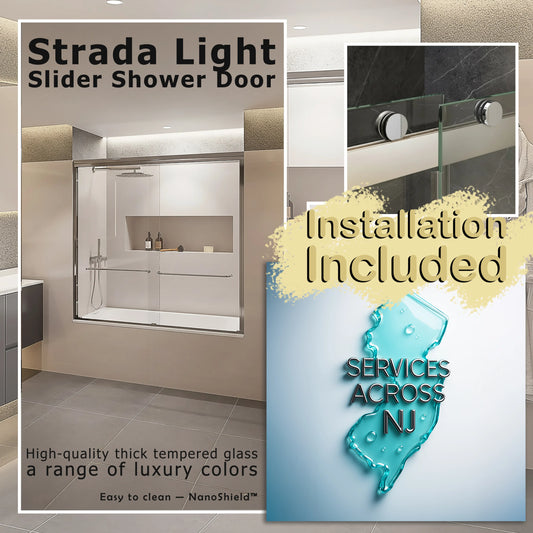 Strada Light Polished Chrome Sliding Shower Door including Installation (NJ)