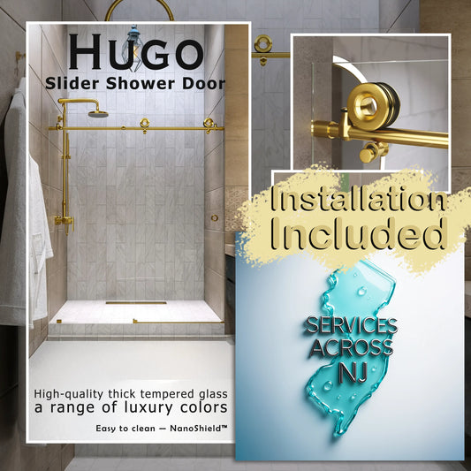 Hugo Satin Gold Sliding Shower Door including Installation (NJ)